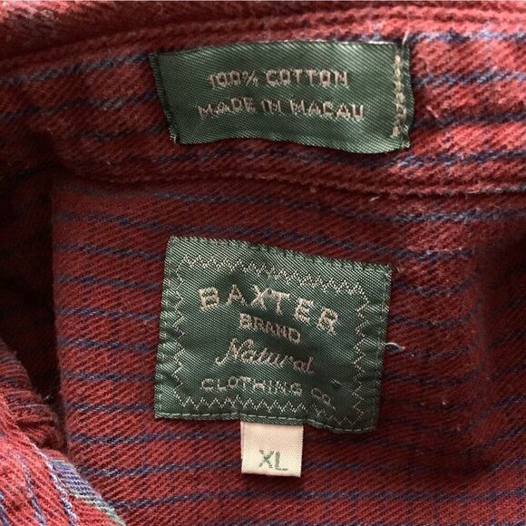 Vintage 90s BAXTER BRAND Indigo Denim Button Down Shirt XL Windowpane Plaid LS - Picture 3 of 5